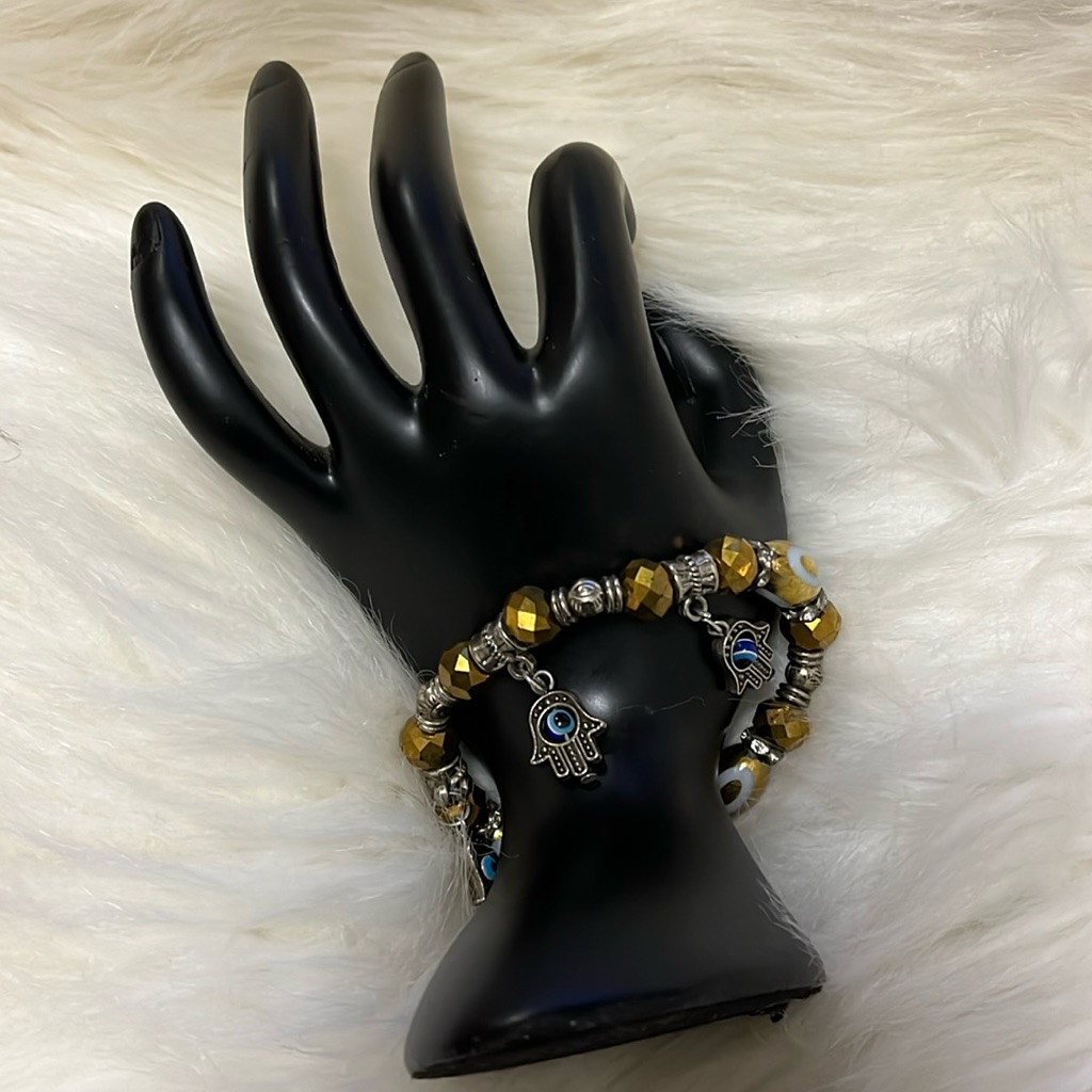 Uhm Stretchy Gold, Blue, & White Colored Bracelet